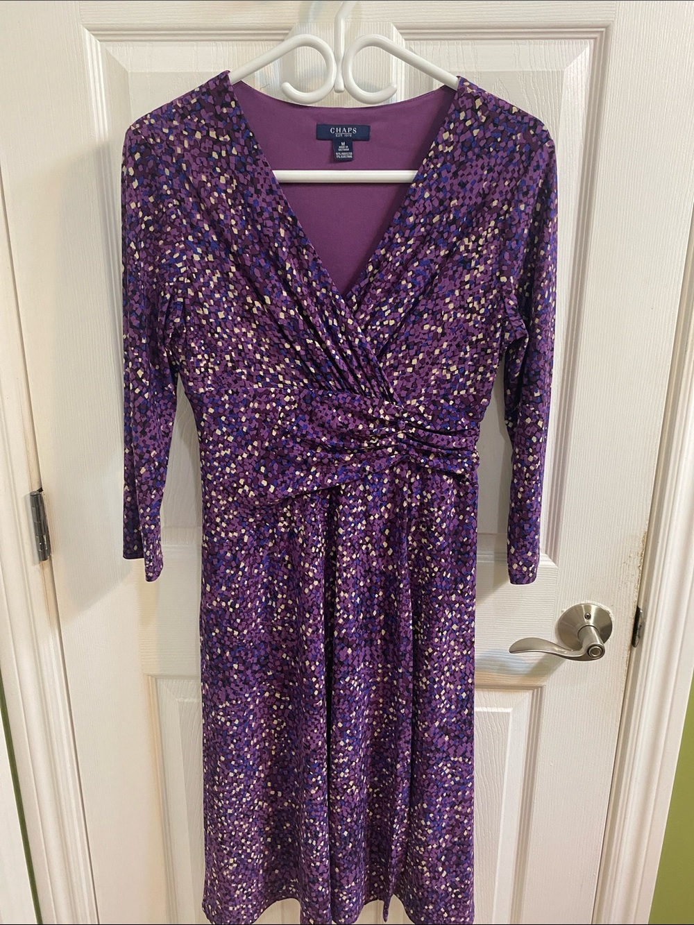 Chaps Multicolor Purple Printed Wrap Dress 3/4-length sleeve Women’s Medium Fall